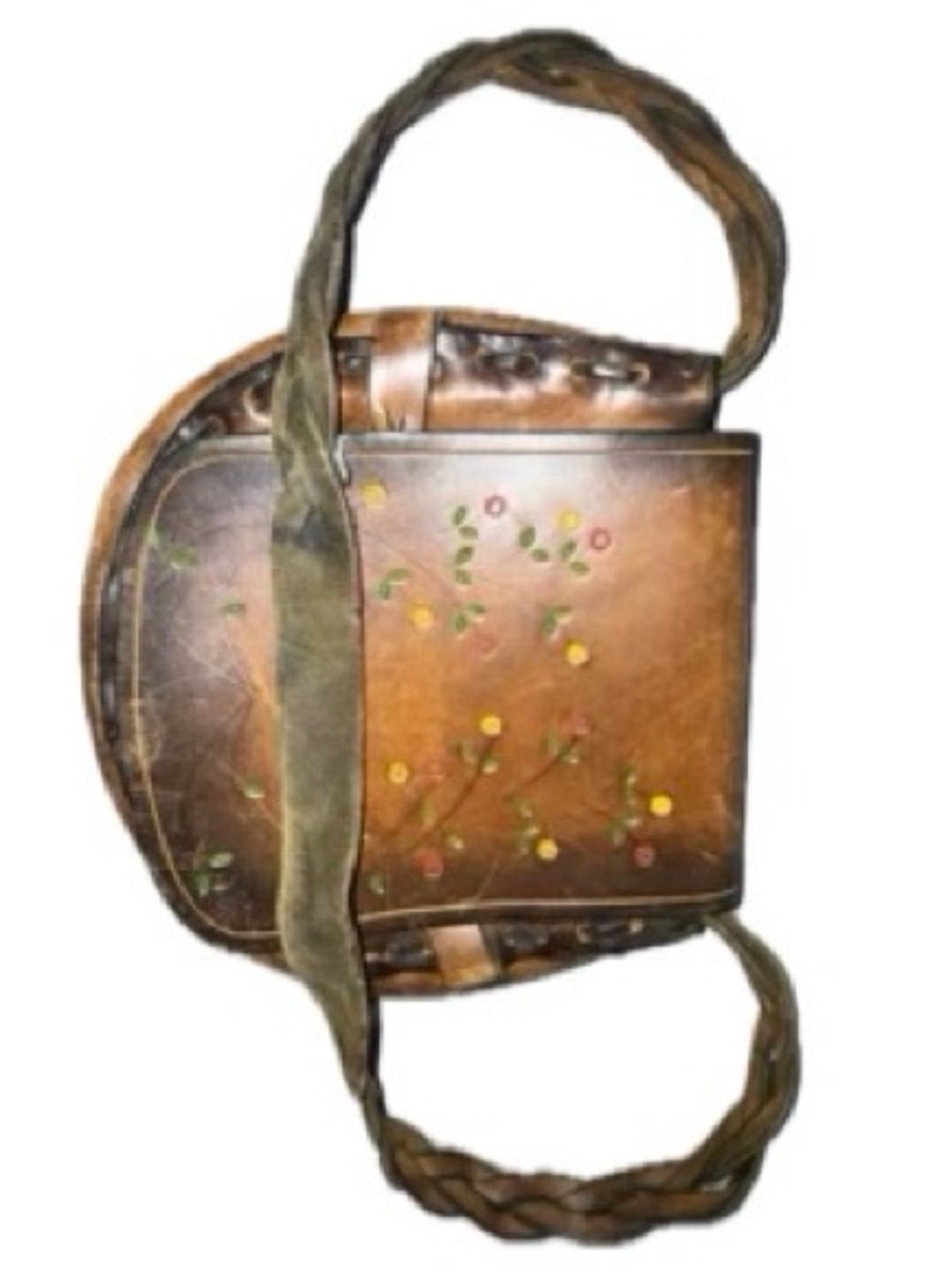 Hand-Painted Brown Floral Leather Shoulder Bag